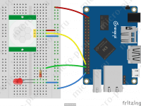 Raspberry Pi и Pi4J. Урок 2. Как подключить HC-SR501 (Fritzing - Orange Pi One + HC-SR501 + LED)