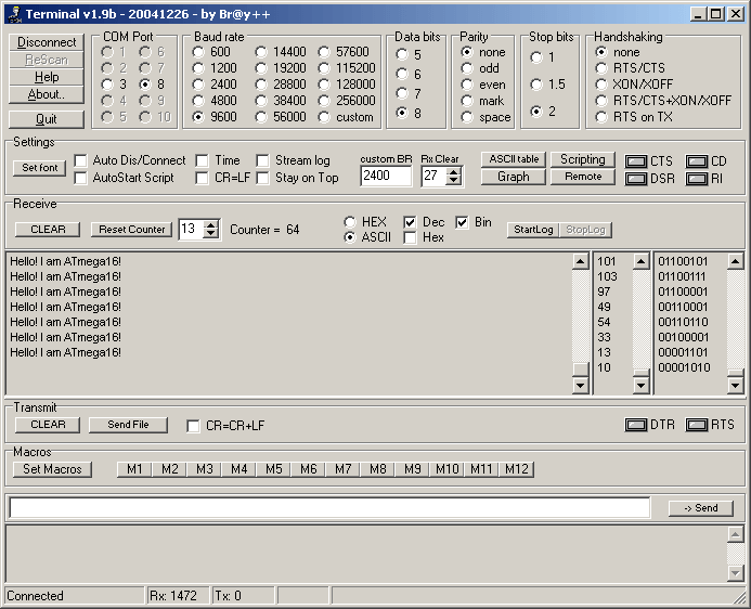 Terminal UART, Схема подключения радиомодуля HC-11 к ATmega16
