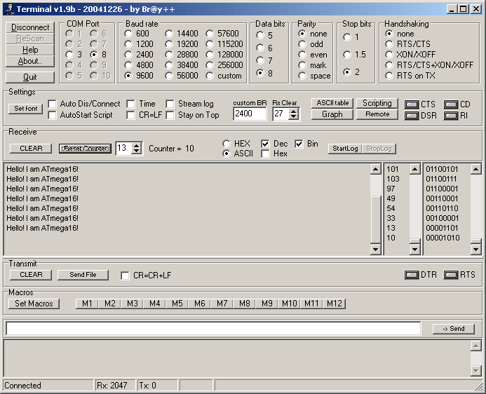 Terminal, Схема подключения радиомодуля TB387 к ATmega16