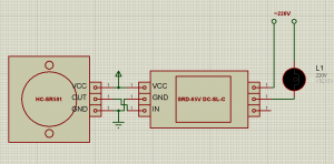 Схема подключения датчика движения (присутствия) HC-SR501 к SRD-05V DC-SL-C (SRD-05VDC-SL-C)