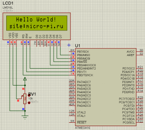 Схема подключения HD44780 к ATmega16 - LM016L LCD 16x2 (2)