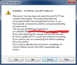 Подключение по SSH с помощью PuTTY - Putty Security Alert