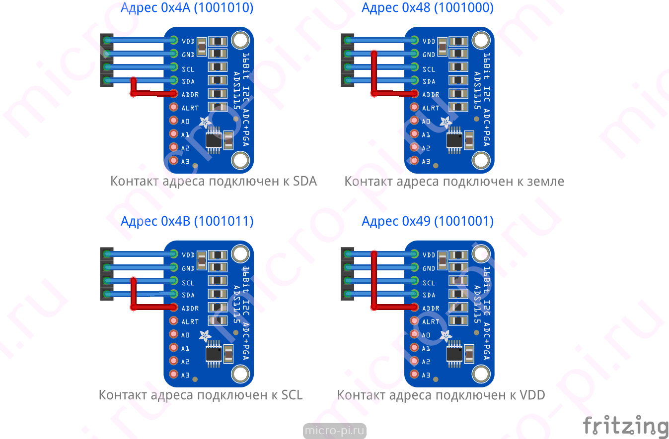 ADS1115 - 16-битный АЦП с I2C. Модуль RI038 - MicroPi