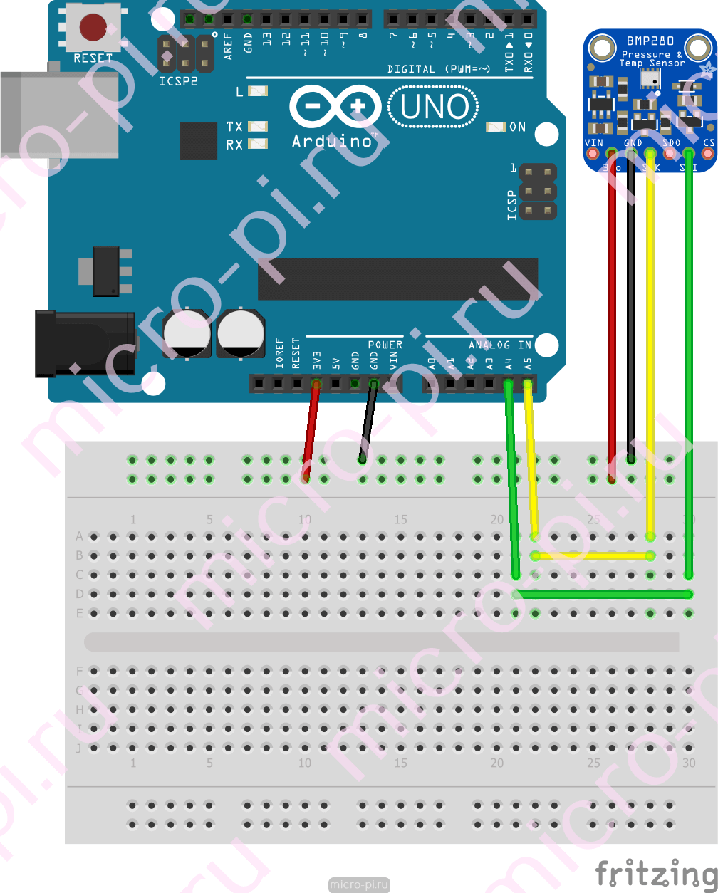 Подключение датчика давления BMP280 к Arduino - MicroPi