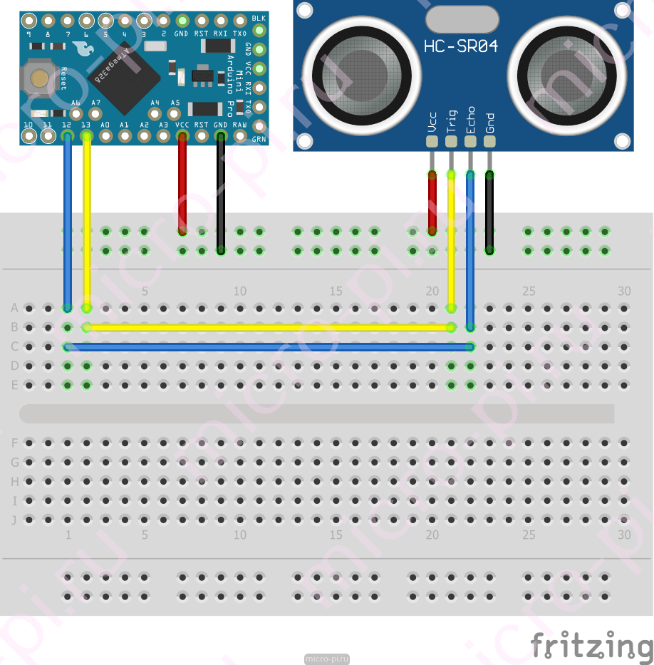 Схема подключения ультразвукового датчика к ардуино нано