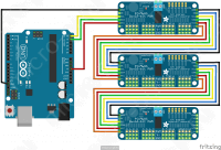 Каскад из 3-х PCA9685 подключённых к Arduino