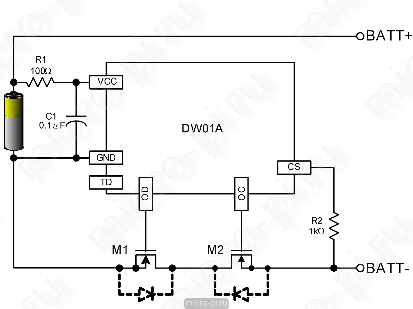 TP4056 - Модуль зарядки с защитой li-ion аккумуляторов - MicroPi