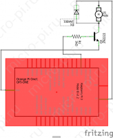 Схема подключения вентилятора - Принципиальная схема (Orange Pi One + 2N2222 + 1N4001)
