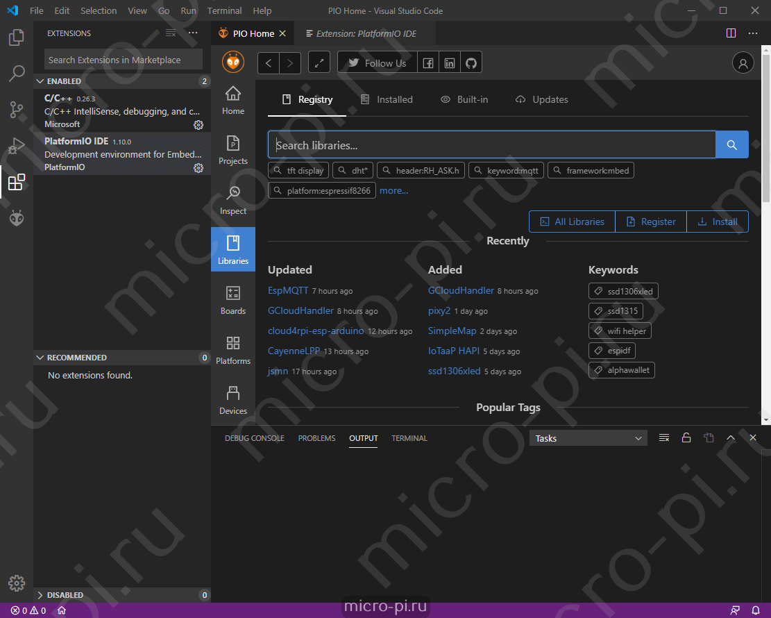 PlatformIO и Visual Studio Code для Arduino/ESP32/K210 - MicroPi