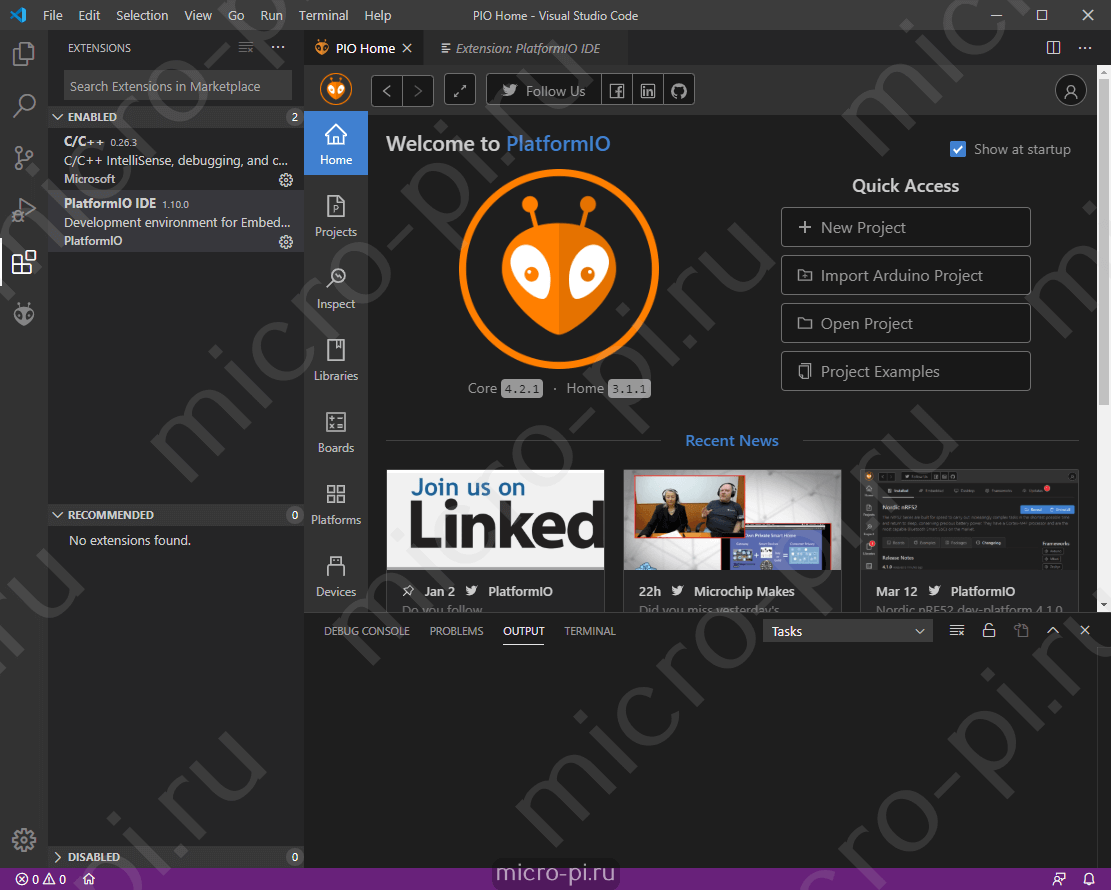 PlatformIO и Visual Studio Code для Arduino/ESP32/K210 - MicroPi