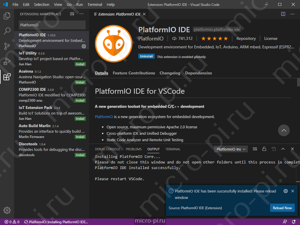 PlatformIO и Visual Studio Code для Arduino/ESP32/K210 - MicroPi