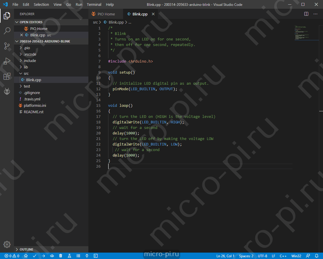 PlatformIO и Visual Studio Code для Arduino/ESP32/K210 - MicroPi