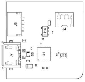 Нижняя сторона Arduino Nicla Sense ME: Micro-USB, ESLOV, разъём аккумулятора