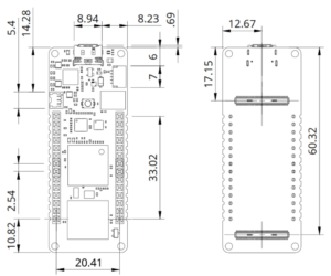 Положение разъёмов на Arduino Portenta C33: размеры