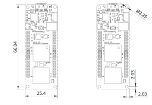 Чертёж Arduino Portenta C33 с размерами платы и отверстий
