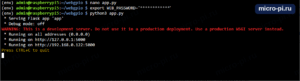 Терминал Raspberry Pi 5: nano app.py, export WEB_PASSWORD со скрытым паролем, python3 app.py; Flask сообщает Serving Flask app 'app', Debug mode: off, красное предупреждение development server, адреса 127.0.0.1:5000 и 192.168.0.122:5000