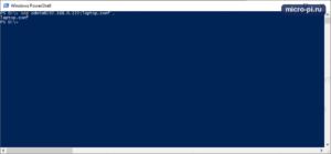 Окно Windows PowerShell: команда scp admin@192.168.0.122:laptop.conf . скопировала файл laptop.conf с Raspberry Pi в текущую папку D:\