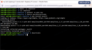 Терминал Raspberry Pi 5: создание виртуального окружения env, активация, pip install psutil из piwheels и deactivate