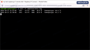 Терминал Raspberry Pi 5: tail -f once.log, в файле две строки с интервалом ровно пять минут, 21:25:01 и 21:30:01